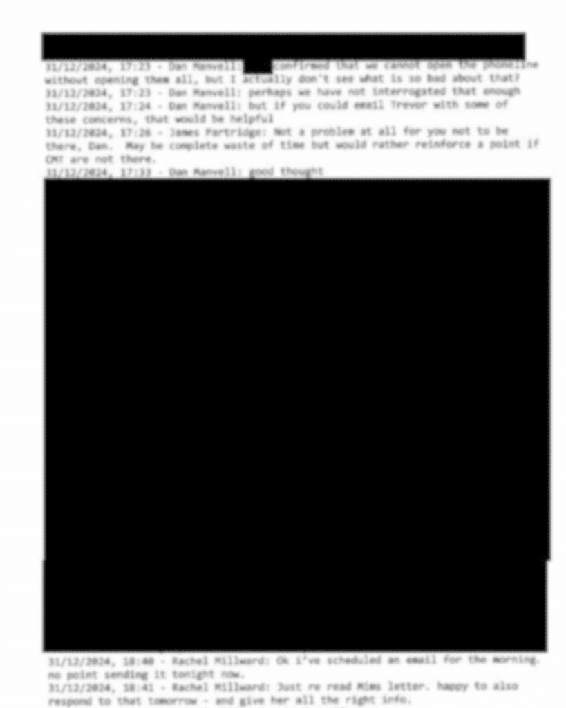 A tiny sample of the level of redaction in the material received (blurring is done by me).